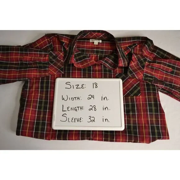Orvis Women's 18 Red Buffalo Plaid Long Sleeve Button Down Tunic Shirt - Picture 11 of 11